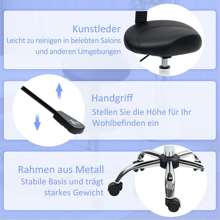 Adjustable Salon Stool with Wheels – Black, Faux Leather
