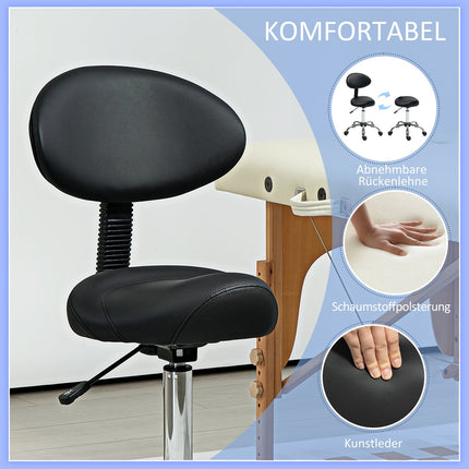 Adjustable Salon Stool with Wheels – Black, Faux Leather
