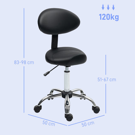 Adjustable Salon Stool with Wheels – Black, Faux Leather