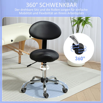 Adjustable Salon Stool with Wheels – Black, Faux Leather