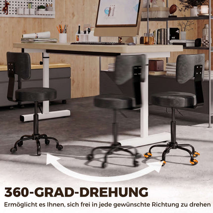 Adjustable Salon Stool with Wheels, Black PU Leather