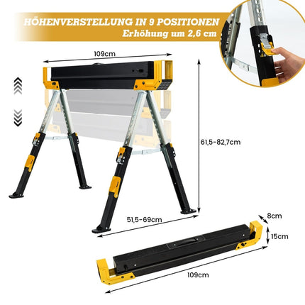 Verstellbares Sägebock-Paar, 1180 kg Tragkraft, faltbar