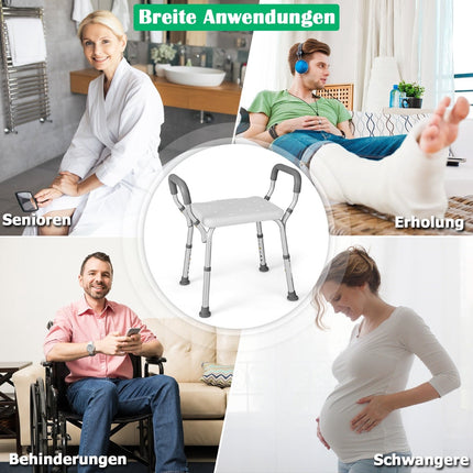 Adjustable Shower Chair with Armrests, Non-Slip Rubber Feet