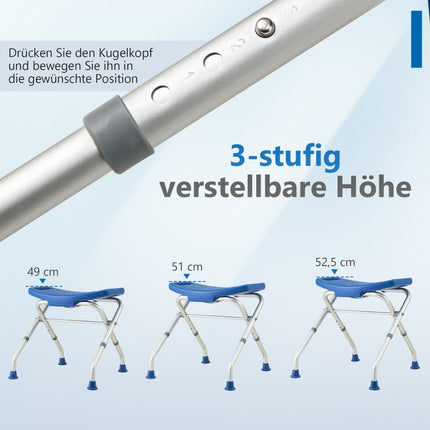 Verstellbarer Duschhocker, rutschfeste Gummifüße, 150 kg Tragkraft