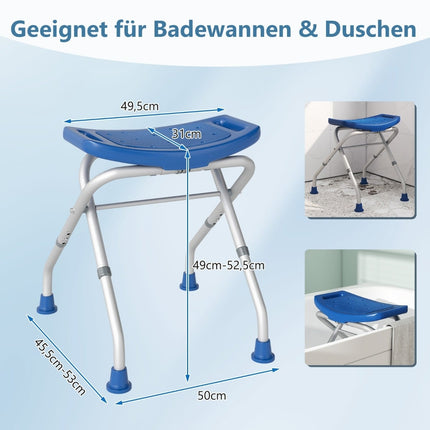 Verstellbarer Duschhocker, rutschfeste Gummifüße, 150 kg Tragkraft