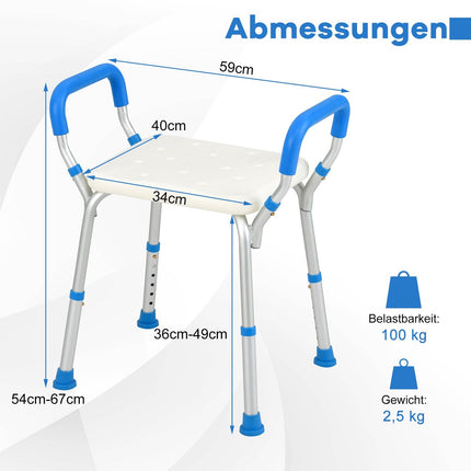 Adjustable Shower Stool with Non-Slip Feet, 100kg Capacity