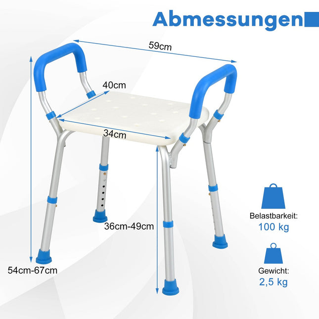 Verstellbarer Duschhocker mit rutschfesten Füßen, 100 kg Tragkraft