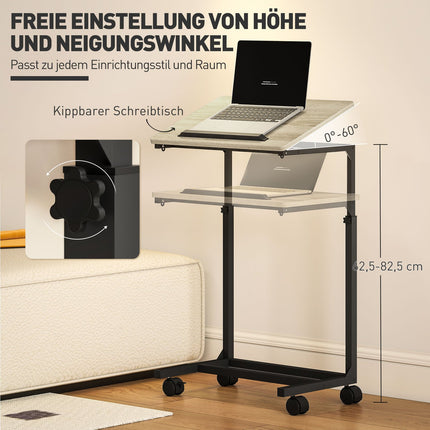 Verstellbarer Beistelltisch mit Rollen, Metallrahmen, neigbar