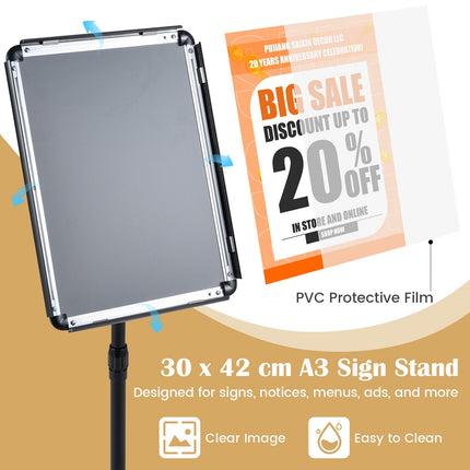 Adjustable Sign Holder Stand, 11x17 Inch, Black/Silver