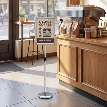 Adjustable Sign Holder Stand, 11x17 Inch, Silver/Black