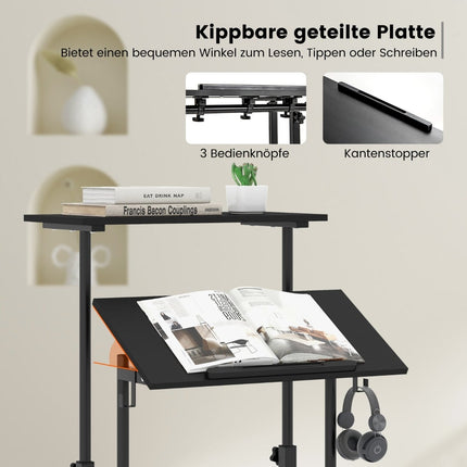 Höhenverstellbarer Steh-Sitz-Schreibtisch mit Rollen, Schwarz, MDF & Stahl