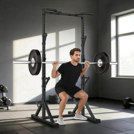 Nastavitelný stojan na dřepy s hrazdou, 200 kg, černá