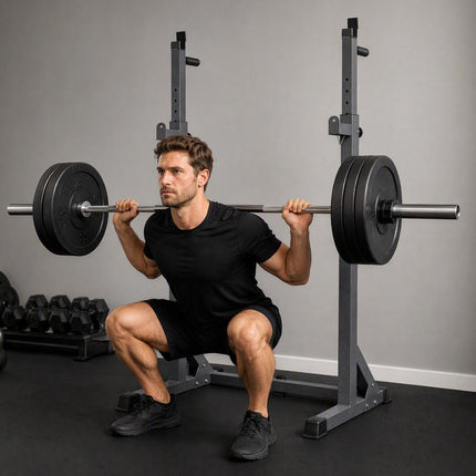 Adjustable Squat Rack with Safety Locks, Up to 150 kg, Steel, Black