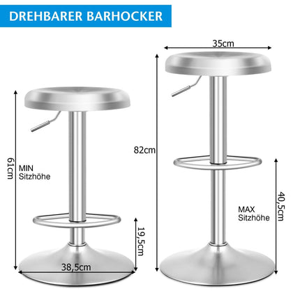Verstellbarer Barhocker aus Edelstahl mit Fußstütze
