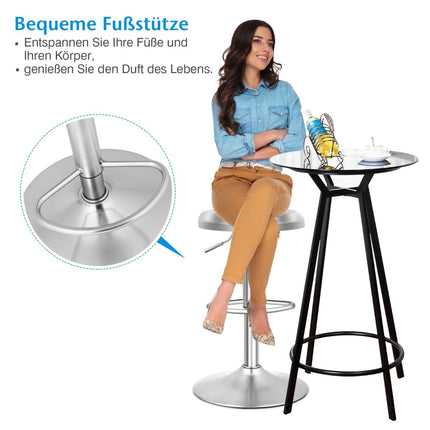 Verstellbarer Barhocker aus Edelstahl mit Fußstütze
