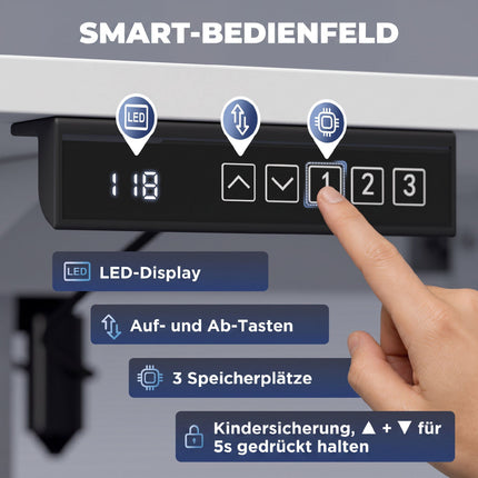 Adjustable Standing Desk with Memory, LED Display, White