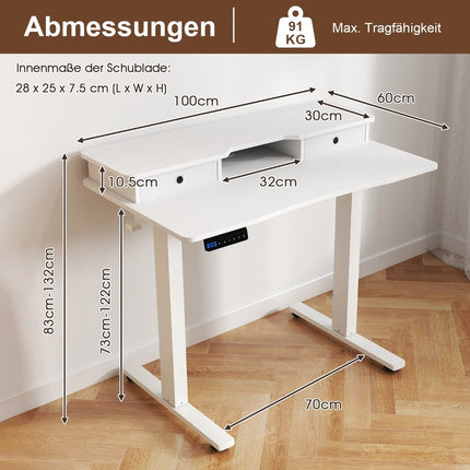 Adjustable Standing Desk with Monitor Stand & Drawers