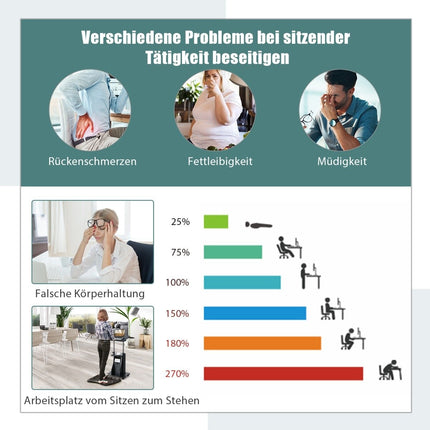 Verstellbarer Stehschreibtisch mit kippbarer Platte und Aufbewahrungsschrank