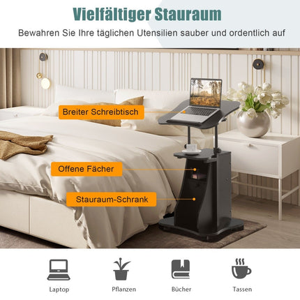 Verstellbarer Stehschreibtisch mit kippbarer Platte und Aufbewahrungsschrank