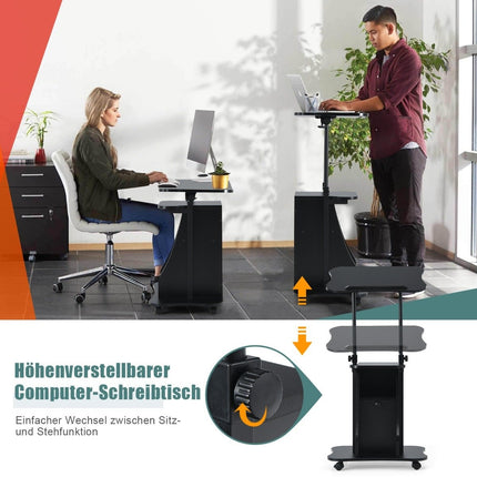 Verstellbarer Stehschreibtisch mit kippbarer Platte und Aufbewahrungsschrank