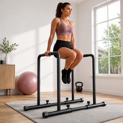 Adjustable Steel Dip Bars with Non-Slip Grips, Black
