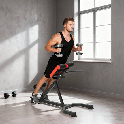 Verstellbare Hantelbank aus Stahl – Rot/Schwarz, Heimfitnessstudio