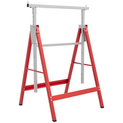 Adjustable Steel Sawhorse Set, Red, 200kg Capacity