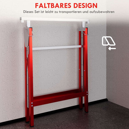 Adjustable Steel Sawhorse Set, Red, 200kg Capacity