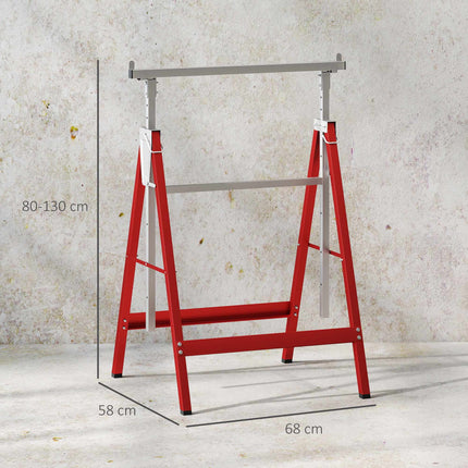 Adjustable Steel Sawhorse Set, Red, 200kg Capacity