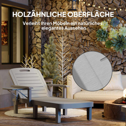 Adjustable Sun Lounger with Side Table, Light Grey