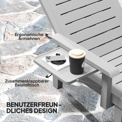 Adjustable Sun Lounger with Side Table, Light Grey
