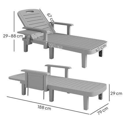 Adjustable Sun Lounger with Side Table, Light Grey