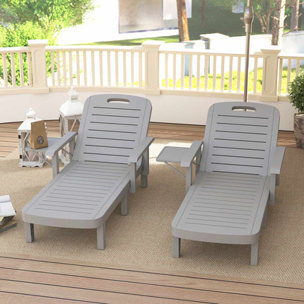 Adjustable Sun Lounger with Side Table, Light Grey