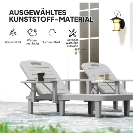Adjustable Sun Lounger with Side Table, Light Grey