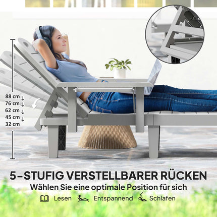 Adjustable Sun Lounger with Side Table, Light Grey