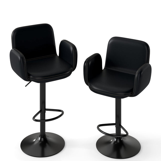 Verstellbare Barhocker mit Drehfunktion, 2er-Set, schwarzes Leder