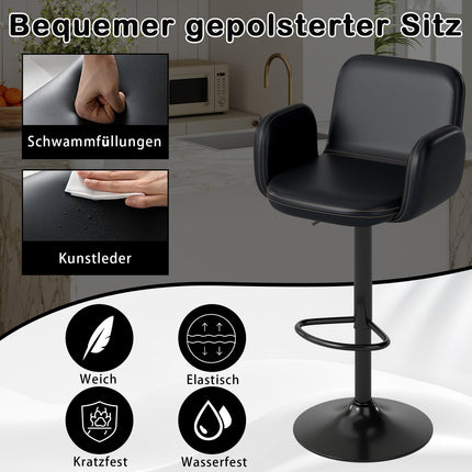 Verstellbare Barhocker mit Drehfunktion, 2er-Set, schwarzes Leder