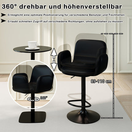 Verstellbare Barhocker mit Drehfunktion, 2er-Set, schwarzes Leder