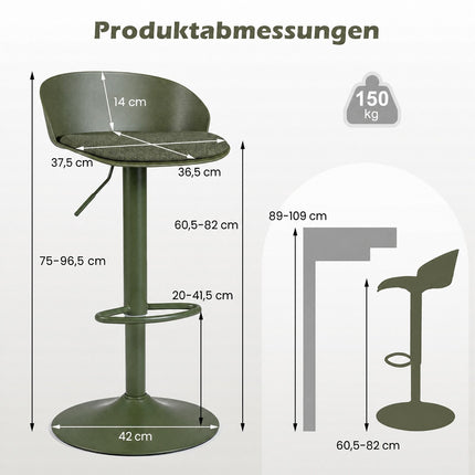 Adjustable Swivel Bar Stools, Set of 2, Cream/Olive Green