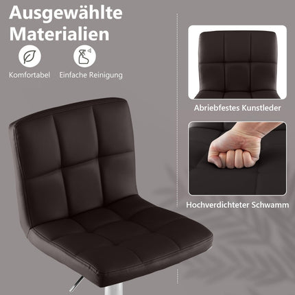 Adjustable Swivel Bar Stools Set of 2, Faux Leather, Brown