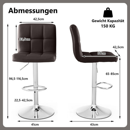 Adjustable Swivel Bar Stools Set of 2, Faux Leather, Brown