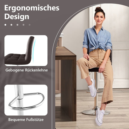 Adjustable Swivel Bar Stools Set of 2, Faux Leather, Brown