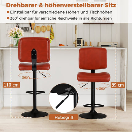 Verstellbare Barhocker mit Drehfunktion, 2er-Set, Kunstleder, Rotbraun
