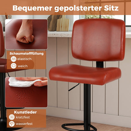 Verstellbare Barhocker mit Drehfunktion, 2er-Set, Kunstleder, Rotbraun
