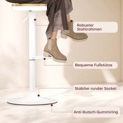 Verstellbare Barhocker mit Drehfunktion, 2er-Set, Holz & Stahl