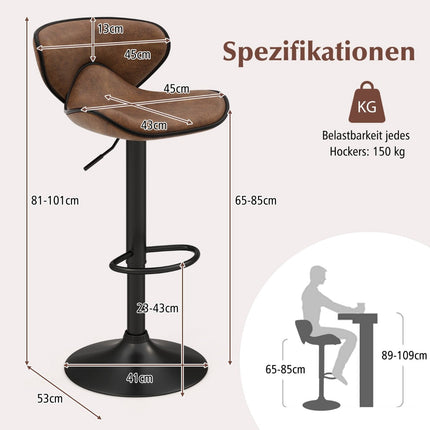 Verstellbare Barhocker mit Rückenlehne, 2er-Set