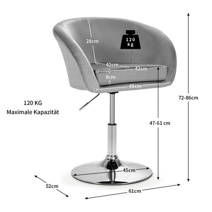Adjustable Swivel Velvet Bar Stool with Round Backrest, Grey
