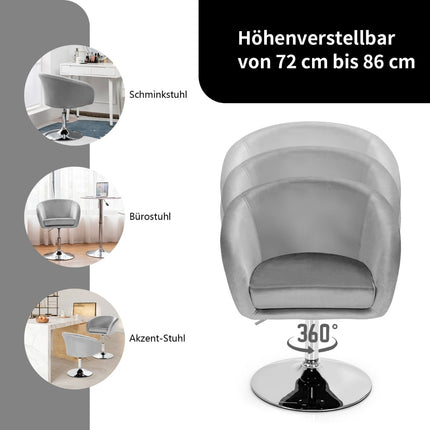 Adjustable Swivel Velvet Bar Stool with Round Backrest, Grey