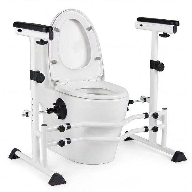Adjustable Toilet Safety Rail with Non-Slip Handles, Silver