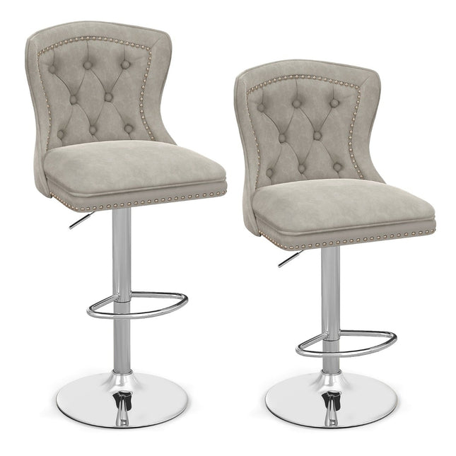 Verstellbare Samt-Barhocker, 2er-Set, Grau, 67-87cm
